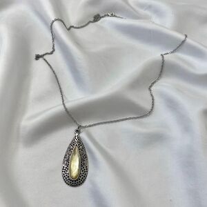 Silver Yellow Witchy Intricate Oval Stone Pendant Necklace